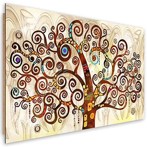 Feeby Quadro 120x80 cm Albero della vita Gustav Klimt 1 parte Stampa Murale Fotografia Decorazione da parete Immagini Moderni per Soggiorno Camera da Letto Ufficio arte astratta arancione
