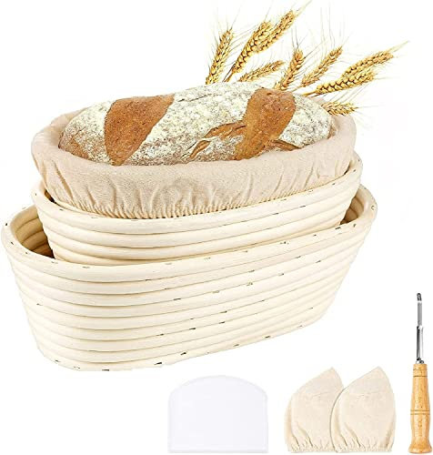 Diealles Shine Cestino Lievitazione Pane Ovale, 3 Pezzi Cestino da Lievitazione con Tela di Lino per panettieri Domestici e Professionisti,23,25,28CM