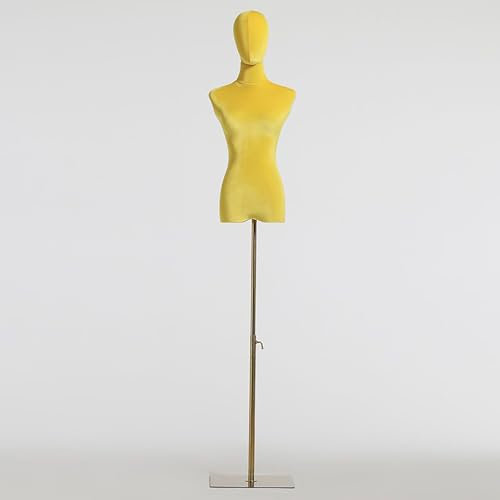 Rozhuhro Schneiderpuppe, Weiblich Schaufensterpuppe, Metall Schneiderpuppe, Deko Mannequin, Mechanische Arme, Höhenverstellbar Mannequin,Yellow Velvet Cloth,A