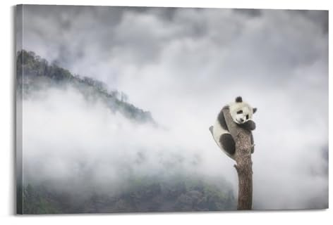 HAYZE Animal Poster Panda Climbing Up Tree Tops Decorative Canvas Wall & Art Poster Painting 20x30inch(50x75cm)