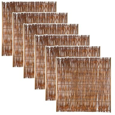 6er Set Weidenzaun | im Maß 180x180 cm (Breite x Höhe) | mit seitlichem Rahmen | aus geölter Weide mit braun gebeizten Holzrahmen (Kiefer/Fichte) | Sichtschutz-Zaun | Weidenflechtzaun