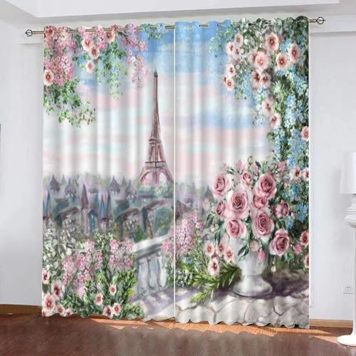 GIOVIA 3D Paris Eiffelturm Vorhänge Abdunkelnde mit ösen 2 Stücks Gardinen Blickdicht Verdunkelungs Kunst Ölgemälde Kälteschutz Scheibengardinen für Junge Mädchen Schlafzimmer B 280 X H 260 cm