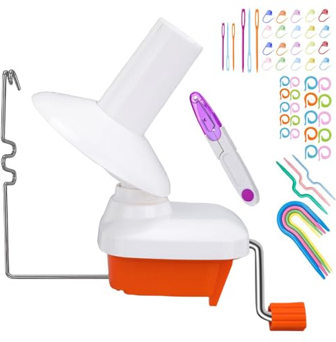 RRigo Kugelwickler, Orange Garnstrickwebstuhl Häkeln Swift Garn Faser Schnur Kugel Wolle Wickler DIY Tool Kit, 1 Garn Kugelwickler + 1PC Schere+53 Stück Maschenstricknadeln