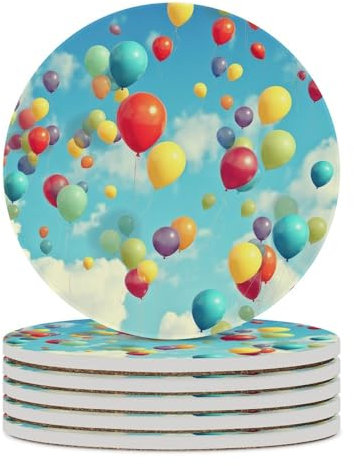 Bunte Luftballon-Untersetzer für Getränke, Keramik-Untersetzer mit Korkboden, saugfähige Untersetzer, 6er-Set, für Küche, Bauernhaus-Dekoration