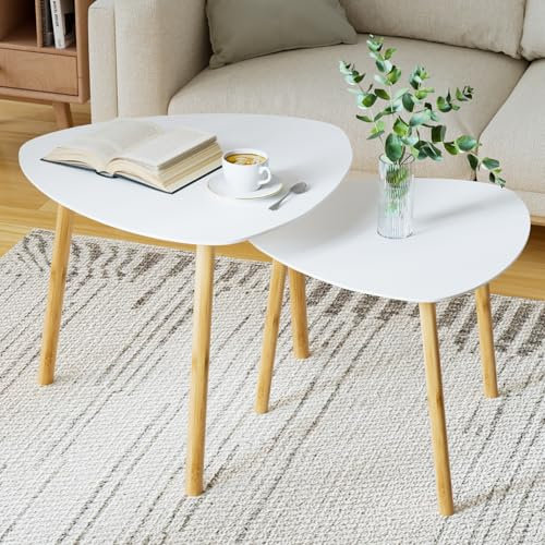 Exabang Couchtisch, 2er Set Moderne Wohnzimmertisch, Beistelltisch Coffee Table Sofatisch, Tischkombination für Wohnzimmer, Schlafzimmer, Büro, Balkon (Weiß)