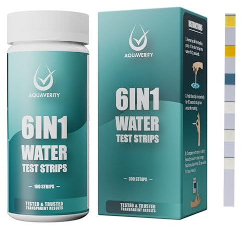 AQUAVERITY Aquarium Teststreifen, 100 Stück Aquarium Teststreifen für Meeres- und Tropische Aquarien zum Testen von Karbonat, pH-Wert, Härte, freiem Chlor, Nitrat, Nitrit, genaues 6-in-1