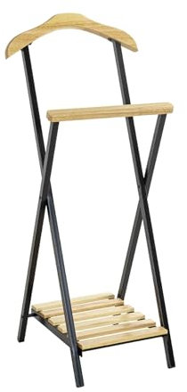 möbelando Herrendiener >47508< in Natur, schwarz, Massivholz, Metall - 45x110x45cm (BxHxT)