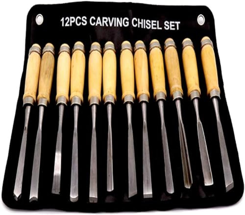 ABSJDFD Juego de cinceles Profesionales para tallar Madera, Estuche de Transporte de Herramientas de carpintería de 12 Piezas, Ideal para Principiantes, tallar cinceles y gubias