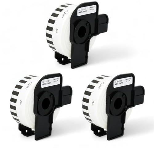 3 Rollen DK-22214 Endlos-Etiketten (12mm x 30,48m pro Rolle) Schwarz auf Weiß, Kompatibel mit Brother QL-Druckern, Thermopapier für klare Adress-Labels, Adressetiketten, Bilder und Barcodes