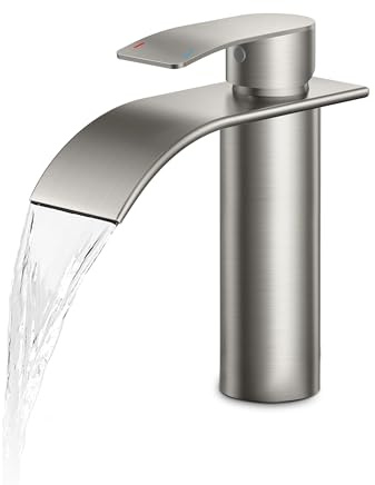 Wasserfall-Badezimmerarmaturen Rund Einlochmontage, mit Auslaufhöhe 110 MM Einhand-Waschtischarmatur für 1-Loch-Waschbecken