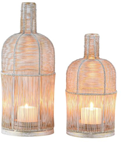 2er Set Boho Windlicht Laterne Preston aus Metall in Weiß Gold 32 cm