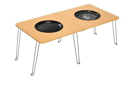 Kochen Von Tee Und Röstofen Rund Um Den Herd, Set Holzkohle-Doppelkocher, Zusammenklappbarer Tragbarer Camping-Quadrat-Grilltisch(Color:Wood)