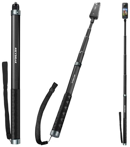 REYGEAK Bastone per selfie invisibile da 150 cm per Insta360 X4, estensione per selfie con vite da 1/4, monopiede lungo impermeabile in fibra di carbonio per Insta360 X4/X3/X2/ONE/ONE RS/ONE X.