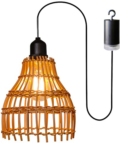 Lámpara colgante de ratán Boho Outdoor portátil, iluminación interior y exterior, pilas, para jardín y terraza