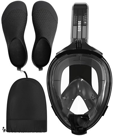 G2RISE® Schnorchelmaske Erwachsene Tauchermaske Taucherbrille Vollmaske, absolut Co₂sicher, Schnorchelset vollgesichtsmaske mit Wasserschuhe