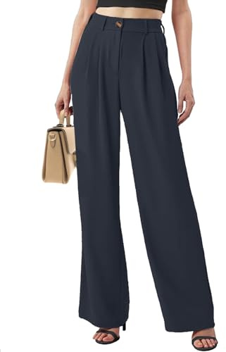 Joligiao Pantaloni a Vita Alta Casual con Tasche Gamba Larga Palazzo per Business Ufficio - Comodi ed Elastico