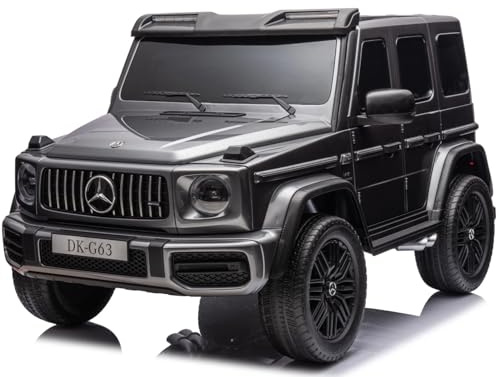 FINOOS Kinder Elektroauto Mercedes G63 2 Sitzer 24V, 4X 200W Insgesamt 800W, AMG Doppelsitzer Kinderauto Elektrisch mit Fernbedienung, Ledersitz und Eva Reifen, Elektroauto für 2 Kinder (Grau)