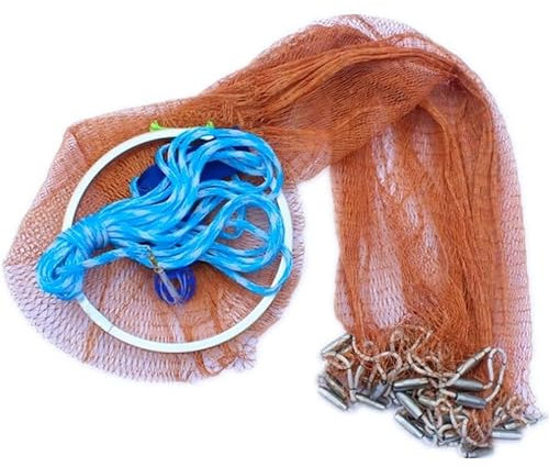 LUOKEKE Wurfnetz Cast Net Braun Fangen Fisch Netzwerk Outdoor Sport Hand Werfen Fischernetze Angelnetz(240 cm Brown)