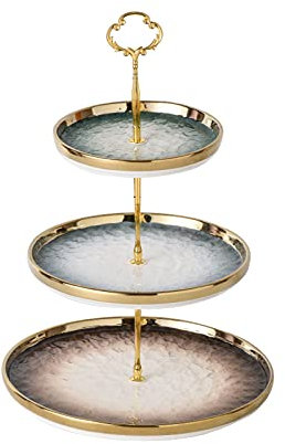 Alzata per torte a 3 piani, elegante supporto per dessert CEANake, vassoio da portata per tè, matrimoni e compleanni, cesto di frutta (oro)
