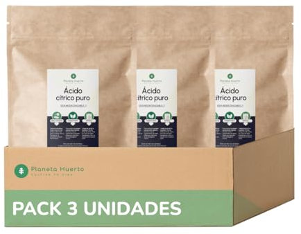 Planeta HUERTO | Pack 3 Ácido Cítrico 2,5 Kg Anhidro Ecológico y Biodegradable - Acído Cítrico Desincrustante Natural Lavadora, Abrillantador Lavavajillas y Suavizante Ropa, Ideal Detergentes Casero