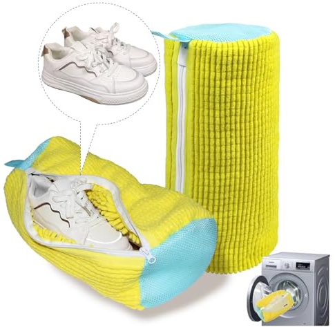 Schuhwaschbeutel Waschmaschine 2 Stück Wiederverwendbarer Waschbeutel für Sneakers Universell Geeignet für Alle Schuharten und Größen, Schützt Schuhe und Waschmaschine(Gelb, 2 Stück)