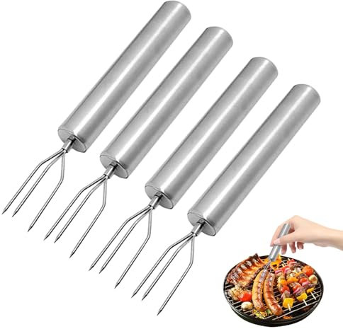 VZU 4 forchette per patate in acciaio inox, 18,3 x 1,9 cm, forchetta per patate, forchetta per frutta e verdura, forchetta per mais, utensile per sbucciatura riutilizzabile, strumento per barbecue