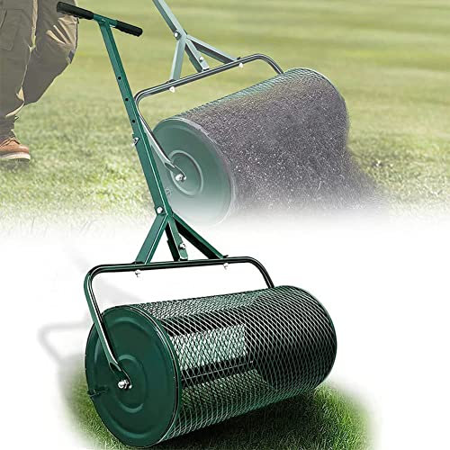 Épandeur de tourbe, épandeur de graines polyvalent de 24 pouces avec longue poignée réglable en forme de T, épandeur de compost pour pelouse et jardin pour la plantation de semis, la pelouse, l'entr