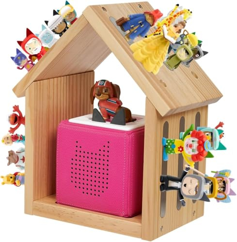 for Tonies Shelf, Compatible with Toniesbox 1 and Toniesbox 2 Tonies Magentic Wall Shelf for Creative Tonies Figures 12-40 Characters Wooden Tonie Storage Shelves for Kids Play Room(House Shape)