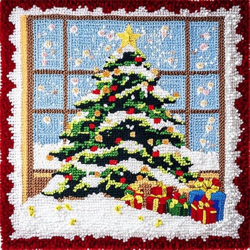 WallustrioaW Weihnachten knüpfkissen set erwachsene,Weihnachtsbaum,latch hook kissen kit,DIY Knüpfhaken-Set Knüpfkissen Zum Selber Knüpfen,43x43cm