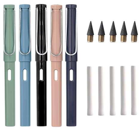 5 Piezas Lápiz Infinito,con 5 Puntas De Repuesto Lápiz Sin Tinta y 5 Borradores, Lapiz Eterno Portátil Reutilizable Borrable(5 Color)