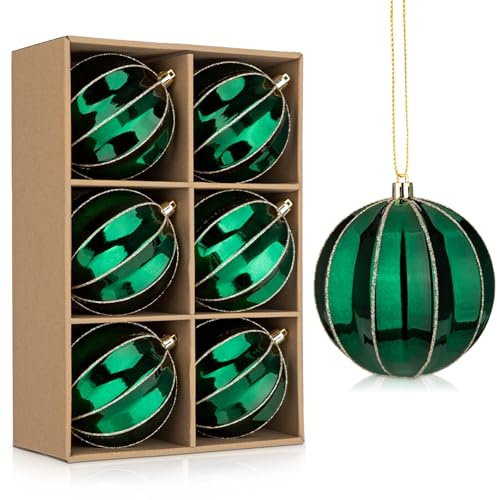 6er-Set 10cm Weihnachtskugel Set Christbaumkugeln Kunststoff Weihnachtskugel Grün Weihnachtsschmuck Deko für Drinnen & Draußen aus Kunststoff für Tannenbaum, Kranz Weihnachtsdekoration