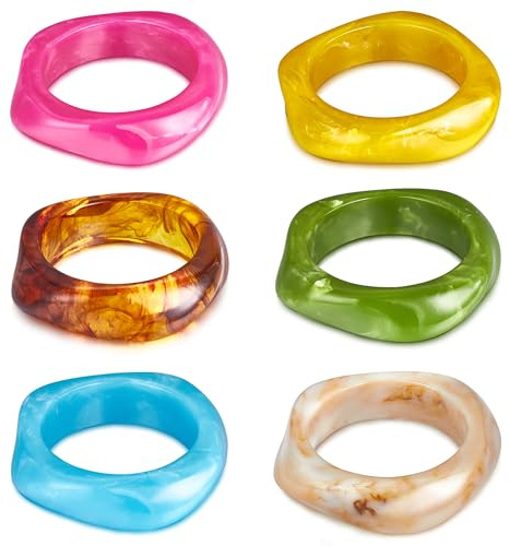 MEDOJO 6 Pcs Colorful Square Acrylic Resin Bangle Bracelet Wide Geometric Irregular Geometric Wristbands Cuff Bangle Bracelet for Women