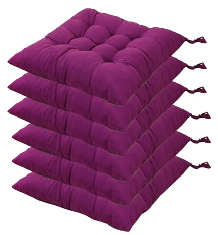 6er-Set Sitzkissen, Stuhlkissen 40x40 mit Bändern Sitzkissen Waschbares Stuhlauflage für Indoor und Outdoor für Bürostuhl, Gartenstuhl, Esszimmerstuhl, Sitzpolster, Garten, Balkon, Küchen (lila)