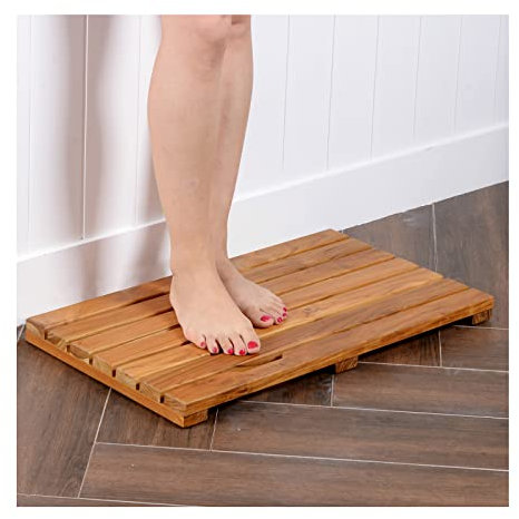 Anpassbare Duschmatte aus natürlichem Bambus, rutschfeste, wasserdichte Badematte aus Teakholz für den Innen- und Außenbereich, 40 x 40 cm, ideal für Spa, Sauna, Küche, Campingdusche
