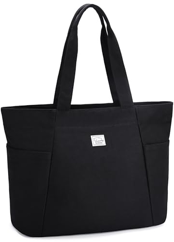 VASCHY Shopper Tasche Damen, Tote Bag mit Reißverschluss Handtasche Canvas Groß für Lehrer/Schule/Arbeit/Reisen