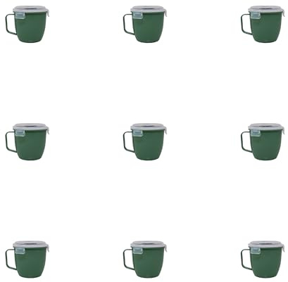 Juego de 9 tazas para microondas de 620 ml, color verde, con tapa y asa, sin BPA, resistentes al calor, aptas para lavavajillas y microondas, tazas apilables para sopa, tazas de café y vasos de