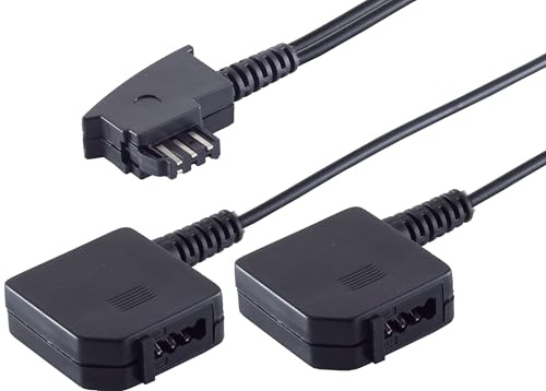 1aTTack.de 1x 0,2m - TAE F-Stecker auf 2 TAE F-Kupplungen Kabel Schwarz für Telefonanschluss