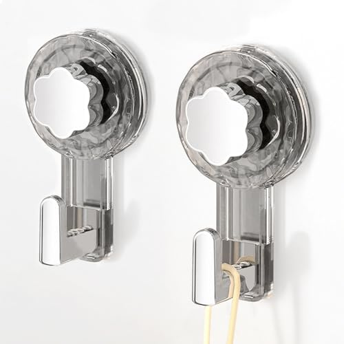 Crochet Ventouse Salle De Bain Sans Percage (Gray+Silver, 11.2*6.2*4.3cm*2) | Porte Accroche Serviette Ventouse Sans Percage, Crochet Mural Sxtra Forte Suction Hooks pour Douche Cuisine Torchon Toilette