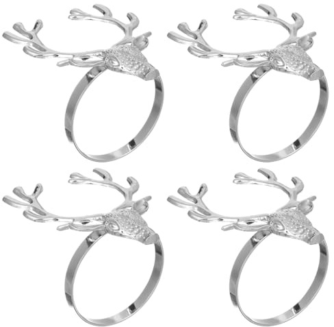Warmhm 4Pcs Serviettenringe Silber Hirsch Weihnachts Serviettenringe Mit Hirschkopf Silber Legierung Weihnachtsserviettenringe Geeignet FüR Weihnachten Hochzeit Tischdekorationen Geeignet FüR Festlich