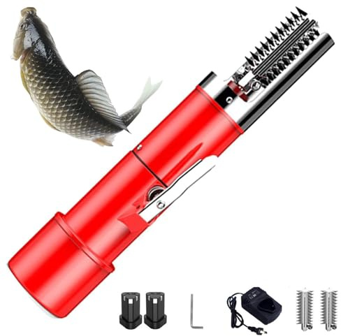 GHRERTX Electric Fish Scaler,Portable Automatic Cordless Fish Scales Remover with Replaceable Battery and Cutter Heads, Rechargeable Waterproof Fish Cleaning Tools,for Chef and Home(Red)