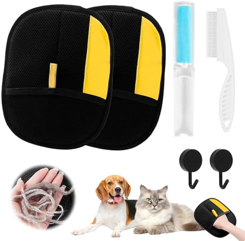 Guante Magnético de Pelo de Gato, 2 Cat Hair Remover Gloves, Peine Anti Pulga Perros y Gatos, Guantes de Aseo Versátiles, Guante de Deshedding con Peine para Pulgas para Depilar y Peinar para Mascotas