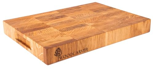 Woodcarver, Endgrain Schneidebrett Eiche 35x25x4 cm – Kompaktes Küchenbrett aus Massivholz – Messerfreundlich & Selbstheilend – Handgefertigt & Geölt – Ideal für kleine Küchen (35 x 25 x 4)