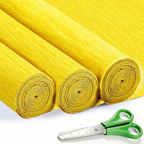 VNAKER Krepppapier Gelb 43x250cm, 3 Rollen für Basteln, Dekoration | Krepppapier Gelb für Hochzeiten, Valentinstag und Geburtstagsfeiern Dekorationen