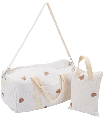 WEBEEDY 2 Styles Windeltasche Tote mit Bärenmuster Große Reisewickeltasche mit Reißverschluss Handtasche Baumwolle Multifunktionale Mama Windeltasche Wiederverwendbare Windeln Organizer Tasche