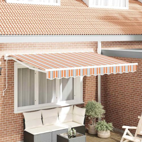 Qnhdfrt Einziehbare Gelenkarmmarkise Bunt Gestreift 350x200 cm Manuell Montage Robustes Markisenstoff für Balkon Terrasse und Garten