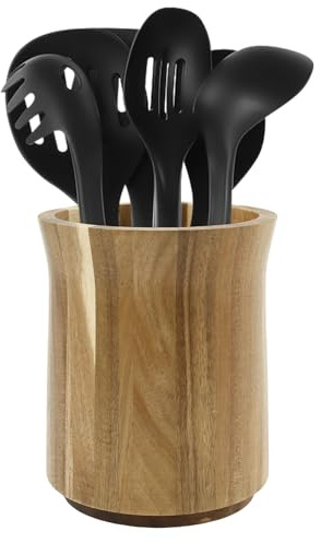 Zhjiutak Wood Utensil Holder, 360° Rotation Cooking Utensil Holder Easy Access Cooking Tool Organizer Space Saving Rack for Countertop, Spoons,Farmhouse Kitchen Decor