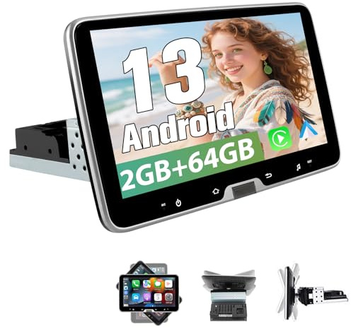 AWESAFE Android 13.0 [2GB+64GB] Radio de Coche 1 DIN Universal con Pantalla Táctil Giratoria de 10.1 Pulgadas, con Carplay/AndroidAuto/Mandos de Volantes/WiFi/GPS (2G+64G con knob)