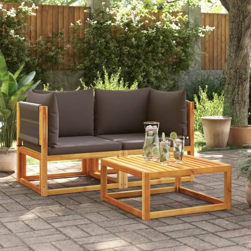 Runheo Gartensofa-Ecke, 2er-Set, Akazienholz & Seil, Grau, witterungsbeständig, für Terrasse, Balkon, Garten, Bequeme Outdoor-Möbel mit Kissen
