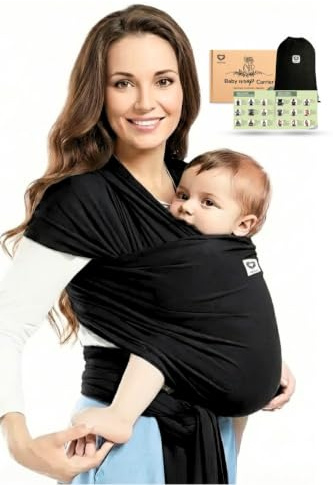 Nestful Baby Sling Carrier Wrap, Black | 0-36 Months, Cotton-Blend, Ergonomic, One-Size-Fits-Most