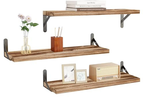 Floating Shelves, 23.63inch/60cm Wooden Shelves,Set of 3, Natural Wall Mounted Shelf for Home Organization ,Rustic Decorative Book Shelves, for Bathroom, Bedroom, Office, Living Room Pictures/Plants